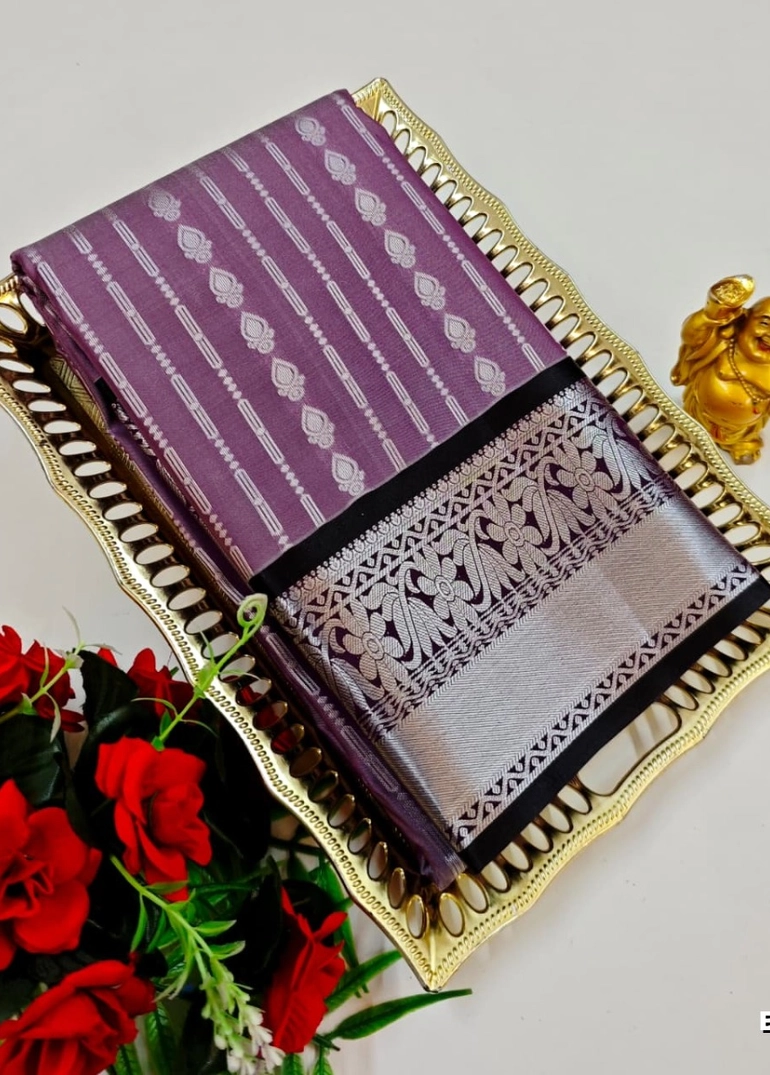 Bridal silk gold silvar and copper zari weave and wedding art silk sarees - purple